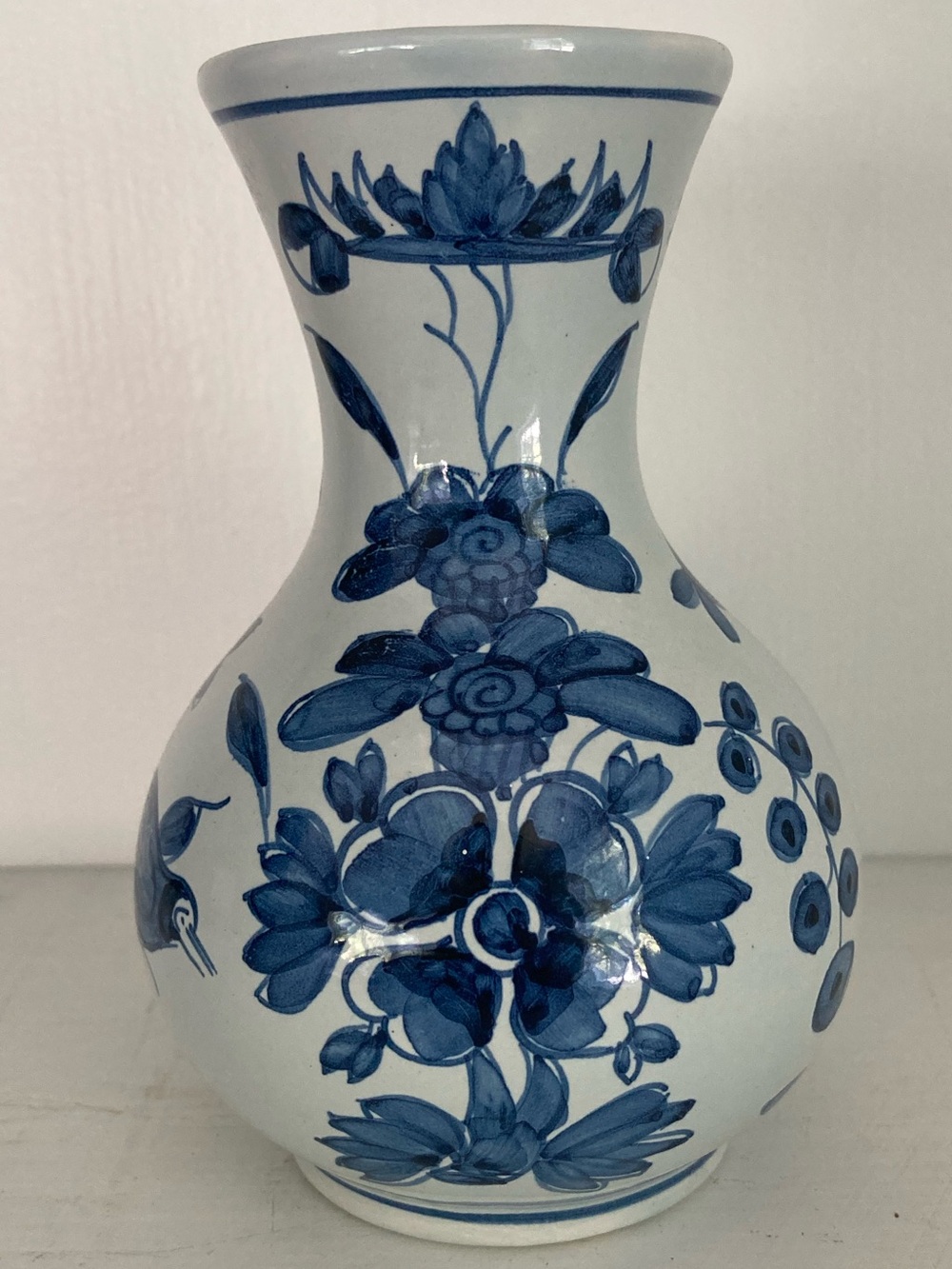Vintage Blue and White Floral Ceramic Vase